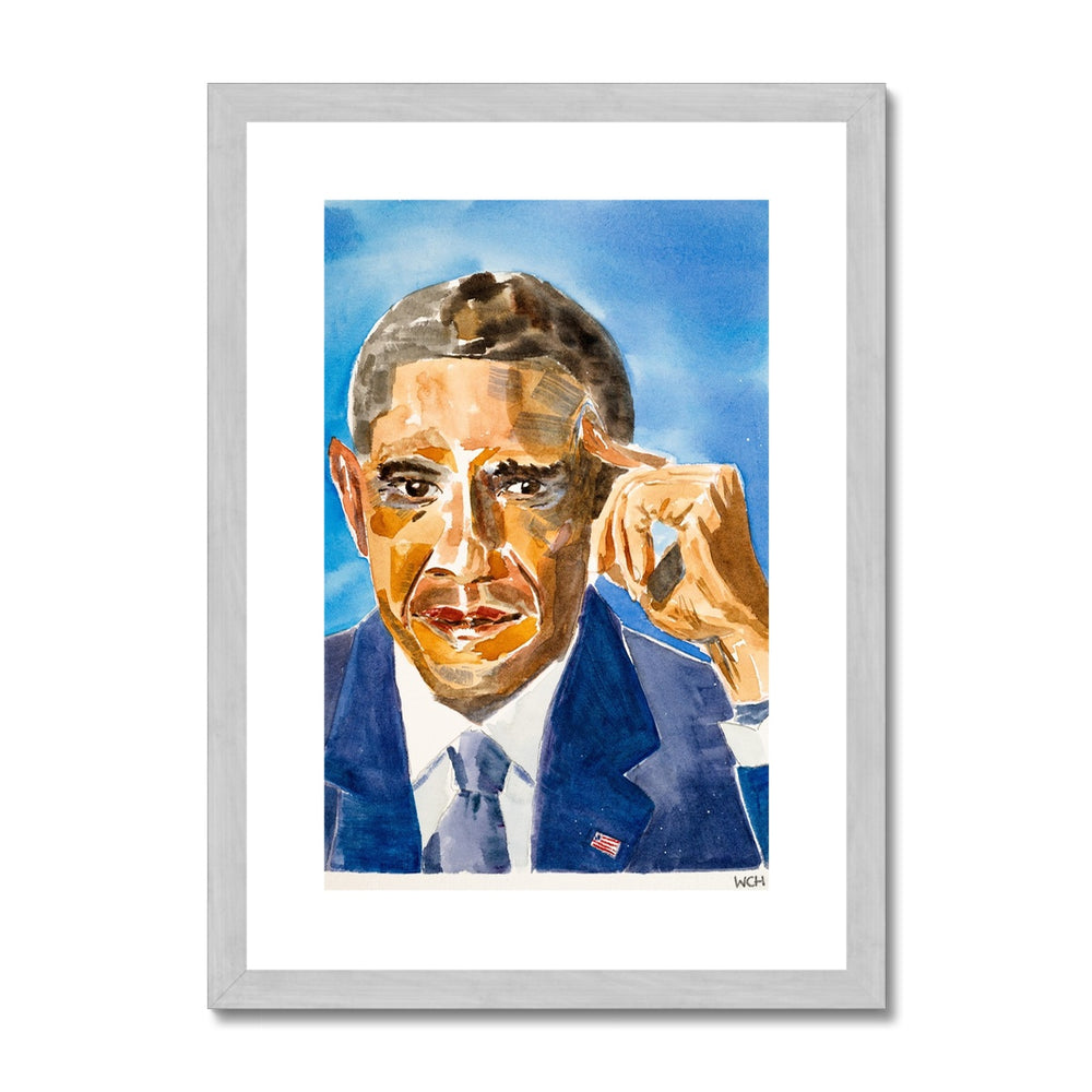 "Portrait of President Obama" Antique Framed & Mounted Print