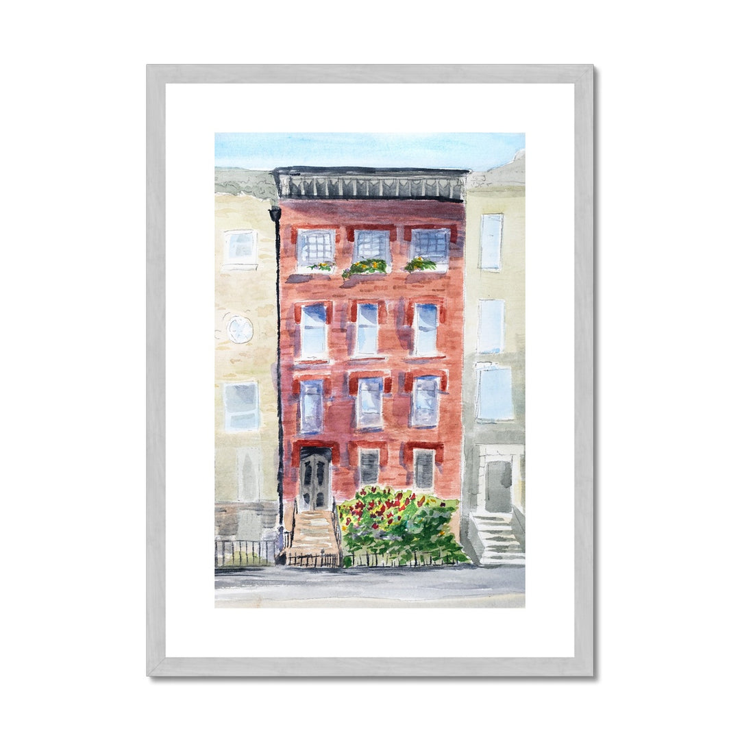 "Cobble Hill Brownstone" Antique Framed & Mounted Print